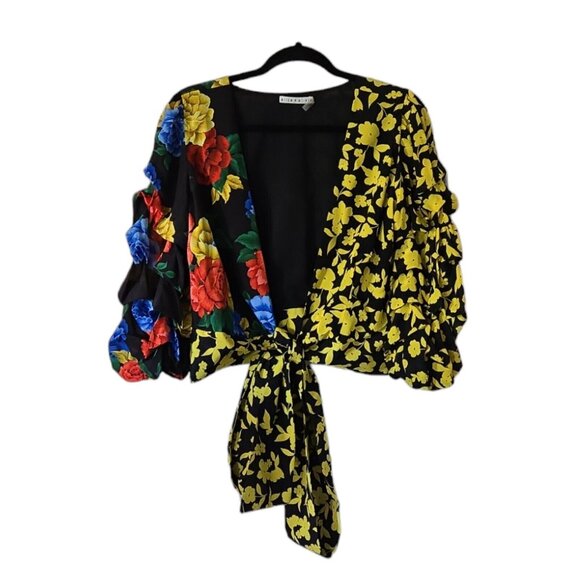 Alice + Olivia Dominica Floral Reversible Tuck-Sleeve Wrap Top Size Medium - Picture 7 of 16